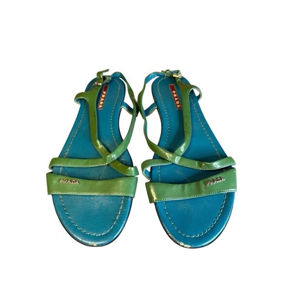 Prada Green & Blue Patent Leather Strappy Sandals - Size 38 (US 8) - Picture 3 of 9
